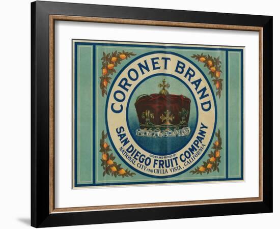 Coronet Lemon Label - Chula Vista, CA-Lantern Press-Framed Art Print