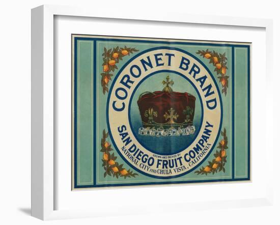 Coronet Lemon Label - Chula Vista, CA-Lantern Press-Framed Art Print