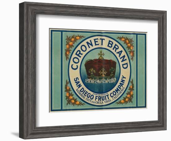 Coronet Lemon Label - Chula Vista, CA-Lantern Press-Framed Art Print