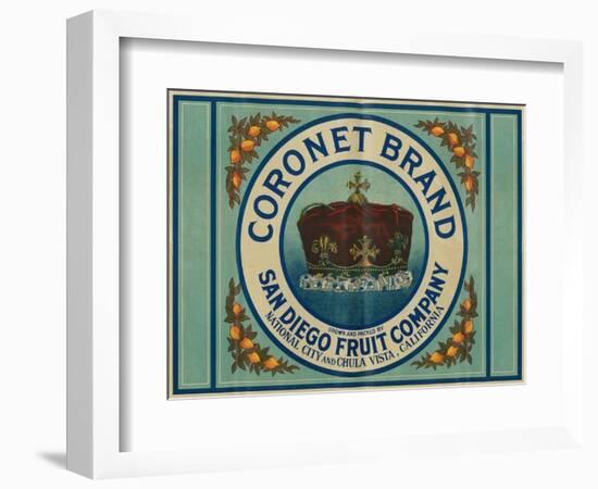 Coronet Lemon Label - Chula Vista, CA-Lantern Press-Framed Art Print