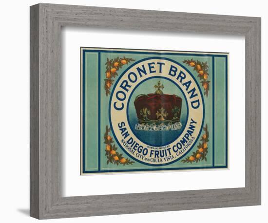 Coronet Lemon Label - Chula Vista, CA-Lantern Press-Framed Art Print