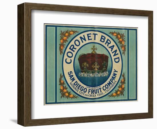 Coronet Lemon Label - Chula Vista, CA-Lantern Press-Framed Art Print