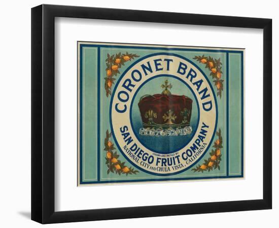 Coronet Lemon Label - Chula Vista, CA-Lantern Press-Framed Art Print