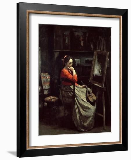 Corots Studio, Young Woman with a Mandolin, 1865-Jean-Baptiste-Camille Corot-Framed Giclee Print