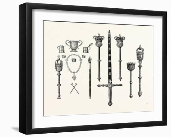 Corporation Plate and Insignia, Scarborough. Maces and Sword, Worcester. Maces, Warwick. Uk-null-Framed Giclee Print