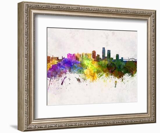 Corpus Christi Skyline in Watercolor Background-paulrommer-Framed Art Print