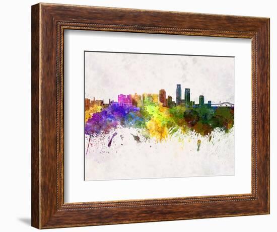 Corpus Christi Skyline in Watercolor Background-paulrommer-Framed Art Print