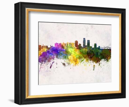 Corpus Christi Skyline in Watercolor Background-paulrommer-Framed Art Print