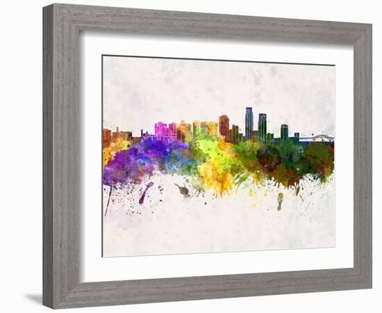 Corpus Christi Skyline in Watercolor Background-paulrommer-Framed Art Print