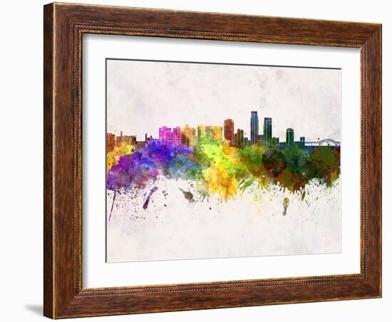 Corpus Christi Skyline in Watercolor Background-paulrommer-Framed Art Print