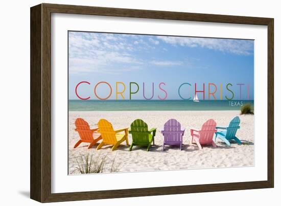 Corpus Christi, Texas - Colorful Beach Chairs-Lantern Press-Framed Art Print