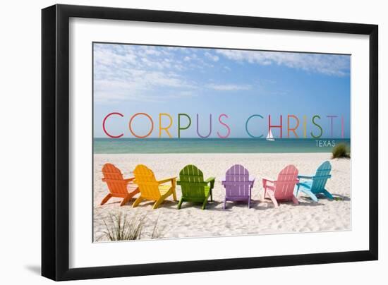 Corpus Christi, Texas - Colorful Beach Chairs-Lantern Press-Framed Art Print