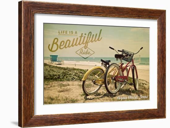 Corpus Christi, Texas - Life is a Beautiful Ride - Beach Cruisers-Lantern Press-Framed Art Print