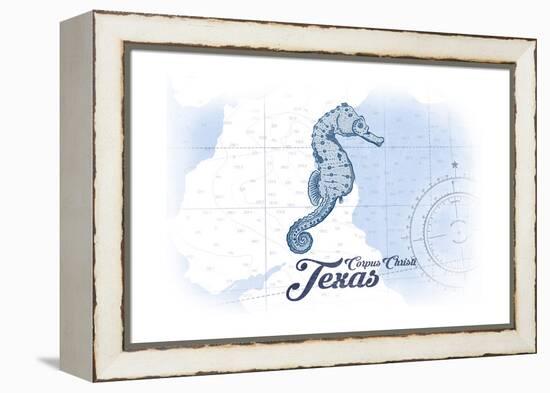 Corpus Christi, Texas - Seahorse - Blue - Coastal Icon-Lantern Press-Framed Stretched Canvas