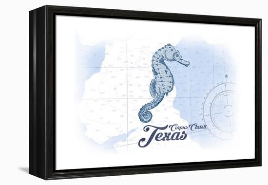 Corpus Christi, Texas - Seahorse - Blue - Coastal Icon-Lantern Press-Framed Stretched Canvas