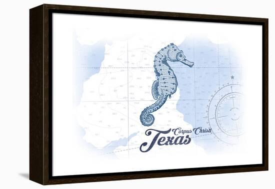 Corpus Christi, Texas - Seahorse - Blue - Coastal Icon-Lantern Press-Framed Stretched Canvas