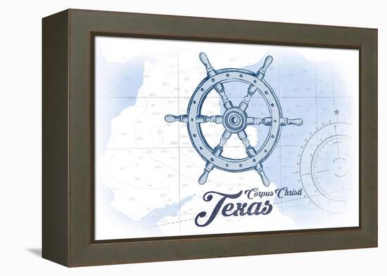 Corpus Christi, Texas - Ship Wheel - Blue - Coastal Icon-Lantern Press-Framed Stretched Canvas