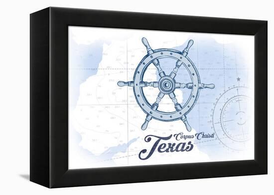 Corpus Christi, Texas - Ship Wheel - Blue - Coastal Icon-Lantern Press-Framed Stretched Canvas