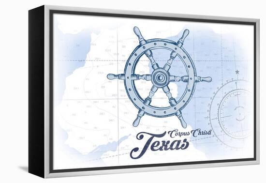 Corpus Christi, Texas - Ship Wheel - Blue - Coastal Icon-Lantern Press-Framed Stretched Canvas