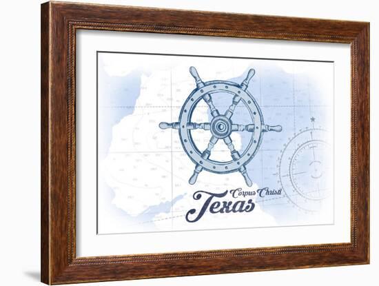 Corpus Christi, Texas - Ship Wheel - Blue - Coastal Icon-Lantern Press-Framed Art Print