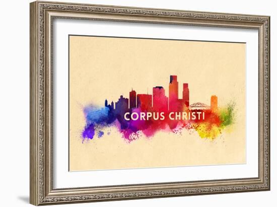 Corpus Christi, Texas - Skyline Abstract-Lantern Press-Framed Art Print