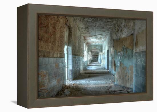 Corridor in an Abandoned Hospital in Beelitz-Stefan Schierle-Framed Premier Image Canvas