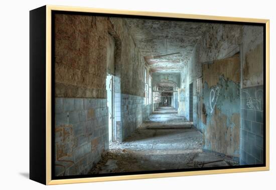 Corridor in an Abandoned Hospital in Beelitz-Stefan Schierle-Framed Premier Image Canvas