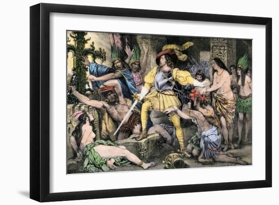 Cortes Orders an End to the Aztec Practice of Human Sacrifice after the Conquest of Mexico City-null-Framed Giclee Print