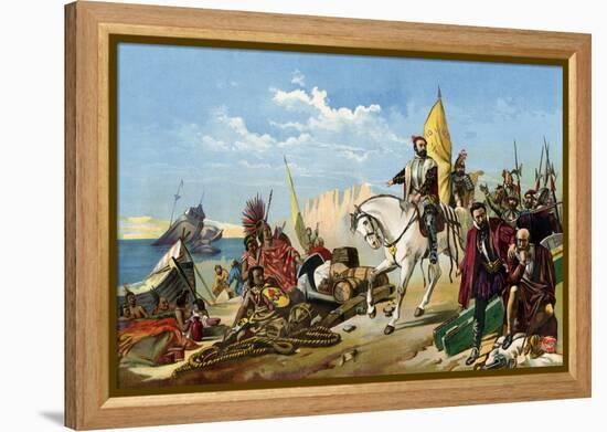 Cortes Scuttling His Ships after Landing in Mexico, c.1518-null-Framed Premier Image Canvas