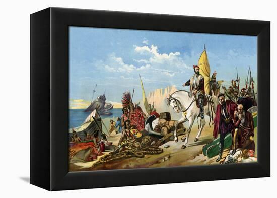 Cortes Scuttling His Ships after Landing in Mexico, c.1518-null-Framed Premier Image Canvas