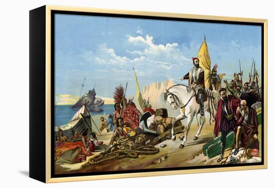 Cortes Scuttling His Ships after Landing in Mexico, c.1518-null-Framed Premier Image Canvas