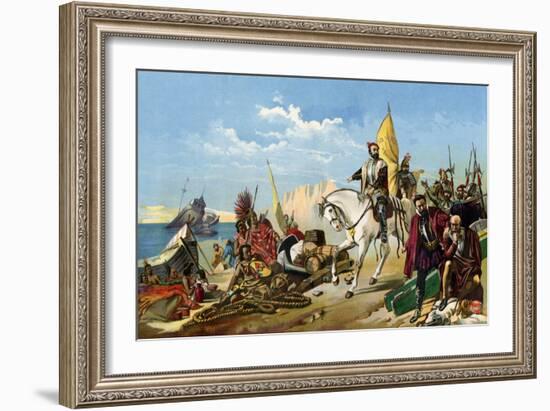 Cortes Scuttling His Ships after Landing in Mexico, c.1518-null-Framed Giclee Print