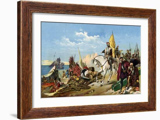 Cortes Scuttling His Ships after Landing in Mexico, c.1518-null-Framed Giclee Print