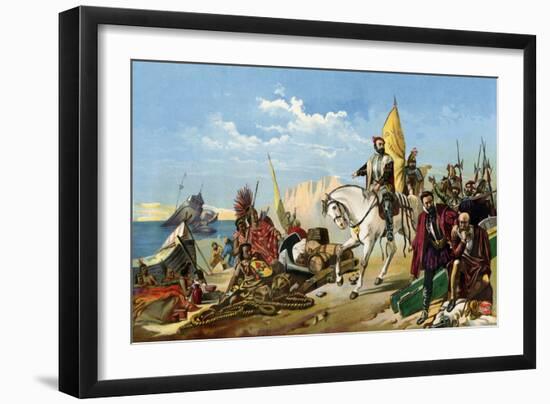 Cortes Scuttling His Ships after Landing in Mexico, c.1518-null-Framed Giclee Print