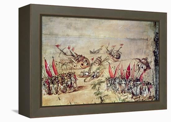 Cortes Sinking His Fleet Off the Coast of Mexico, 1518-Spanish School-Framed Premier Image Canvas