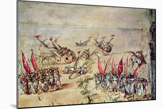 Cortes Sinking His Fleet Off the Coast of Mexico, 1518-Spanish School-Mounted Giclee Print