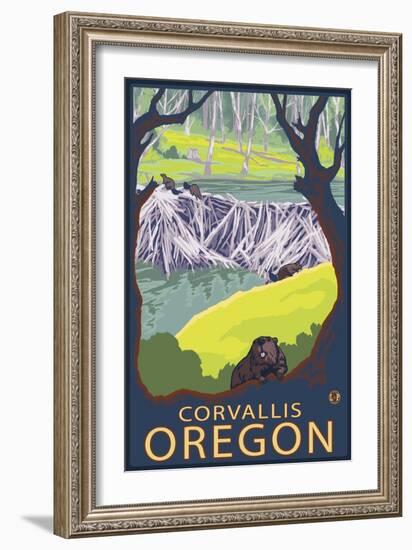 Corvallis, Oregon - Beaver Family-Lantern Press-Framed Art Print
