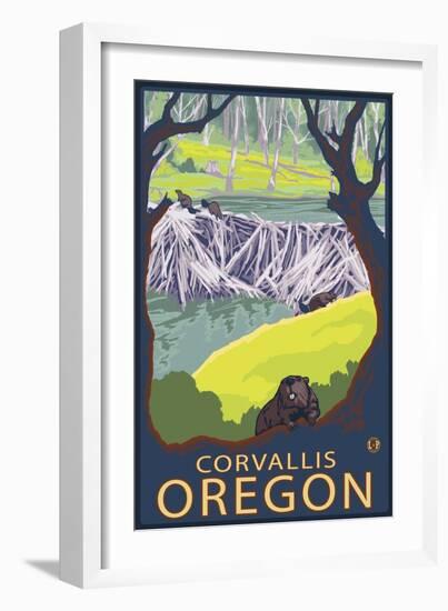 Corvallis, Oregon - Beaver Family-Lantern Press-Framed Art Print