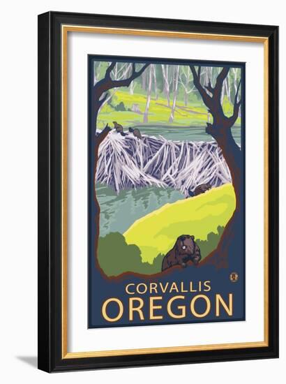 Corvallis, Oregon - Beaver Family-Lantern Press-Framed Art Print