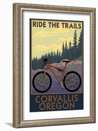 Corvallis, Oregon - Bicycle Ride the Trails-Lantern Press-Framed Premium Giclee Print