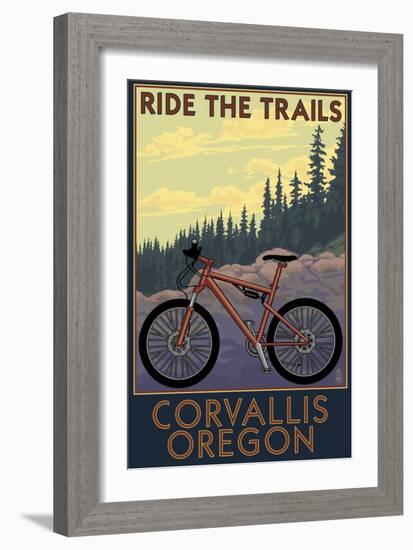 Corvallis, Oregon - Bicycle Ride the Trails-Lantern Press-Framed Premium Giclee Print