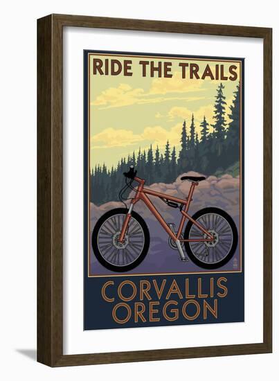 Corvallis, Oregon - Bicycle Ride the Trails-Lantern Press-Framed Premium Giclee Print