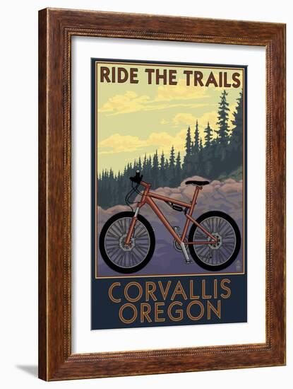 Corvallis, Oregon - Bicycle Ride the Trails-Lantern Press-Framed Premium Giclee Print