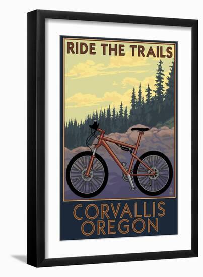 Corvallis, Oregon - Bicycle Ride the Trails-Lantern Press-Framed Premium Giclee Print