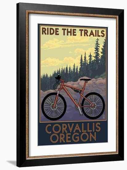 Corvallis, Oregon - Bicycle Ride the Trails-Lantern Press-Framed Art Print