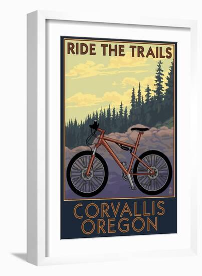 Corvallis, Oregon - Bicycle Ride the Trails-Lantern Press-Framed Art Print