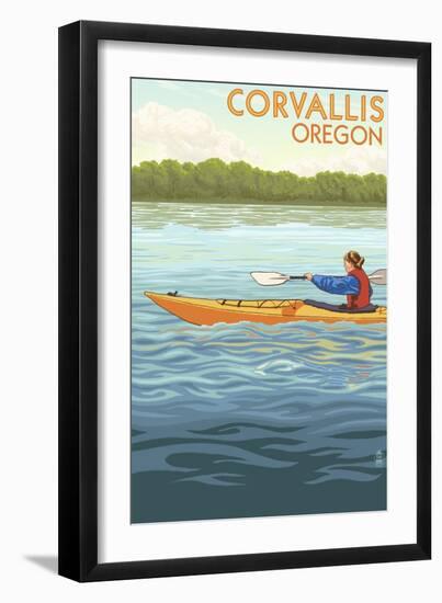 Corvallis, Oregon - Kayak Scene-Lantern Press-Framed Art Print
