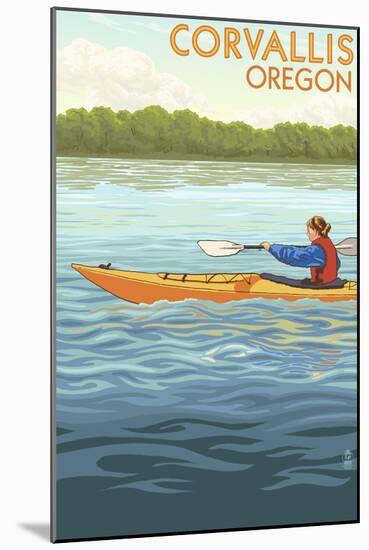 Corvallis, Oregon - Kayak Scene-Lantern Press-Mounted Art Print