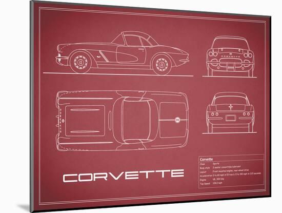 Corvette 33BHP-Maroon-Mark Rogan-Mounted Art Print