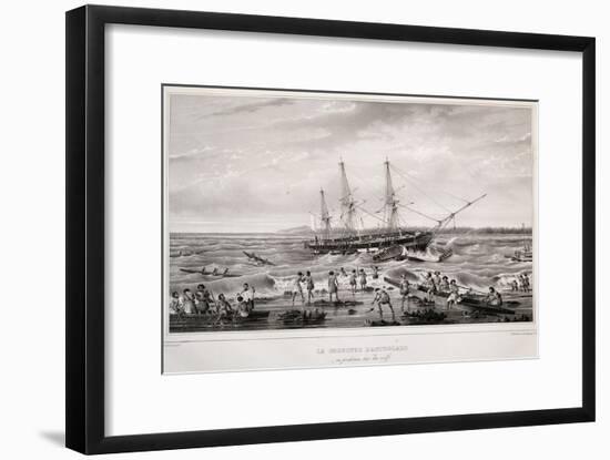 Corvette Astrolabe in Danger on Coral Reef at Island of Tongatapu-null-Framed Giclee Print